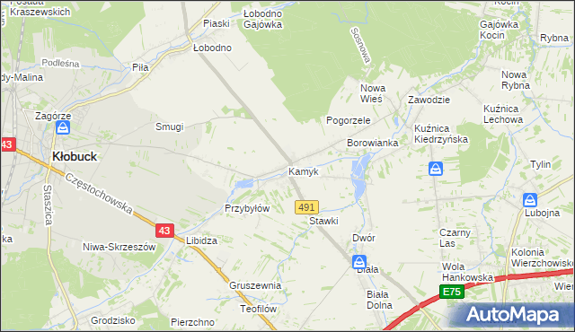 mapa Kamyk gmina Kłobuck, Kamyk gmina Kłobuck na mapie Targeo