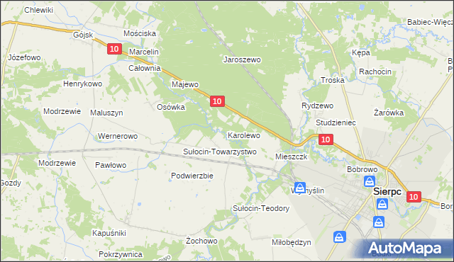mapa Karolewo gmina Sierpc, Karolewo gmina Sierpc na mapie Targeo