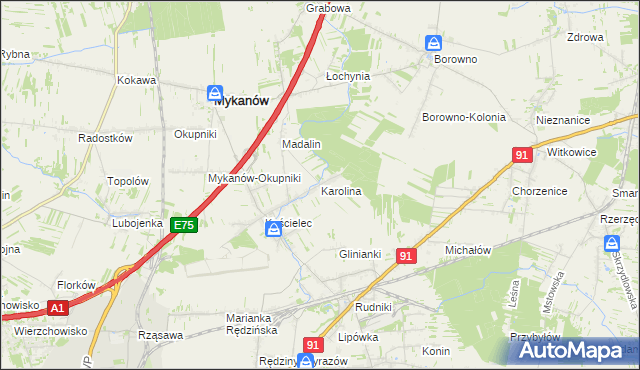 mapa Karolina gmina Rędziny, Karolina gmina Rędziny na mapie Targeo