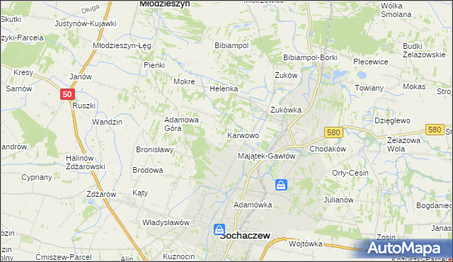 mapa Karwowo gmina Sochaczew, Karwowo gmina Sochaczew na mapie Targeo