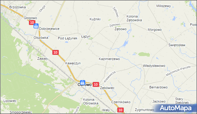 mapa Kazimierzewo gmina Obrowo, Kazimierzewo gmina Obrowo na mapie Targeo