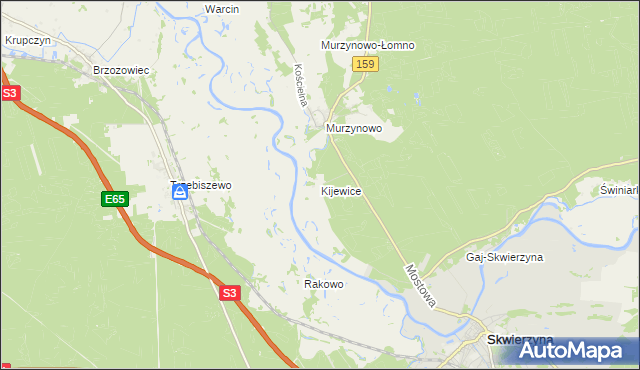 mapa Kijewice gmina Skwierzyna, Kijewice gmina Skwierzyna na mapie Targeo