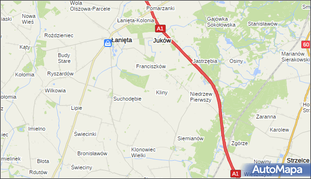 mapa Kliny gmina Łanięta, Kliny gmina Łanięta na mapie Targeo