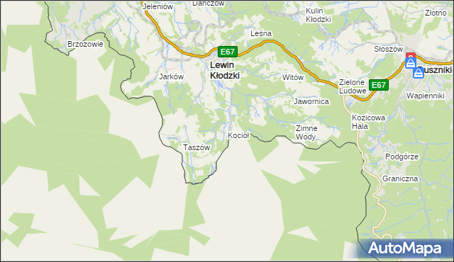 mapa Kocioł gmina Lewin Kłodzki, Kocioł gmina Lewin Kłodzki na mapie Targeo