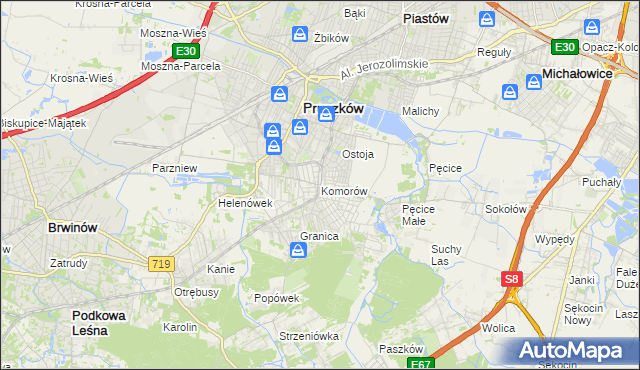 mapa Komorów gmina Michałowice, Komorów gmina Michałowice na mapie Targeo