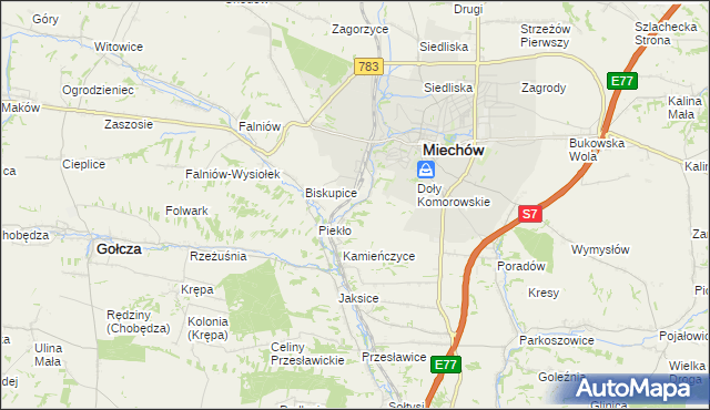 mapa Komorów gmina Miechów, Komorów gmina Miechów na mapie Targeo