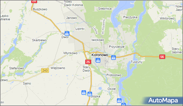 mapa Koronowo powiat bydgoski, Koronowo powiat bydgoski na mapie Targeo