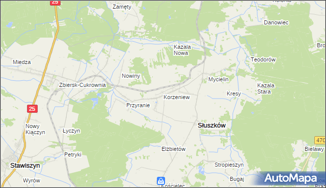 mapa Korzeniew, Korzeniew na mapie Targeo