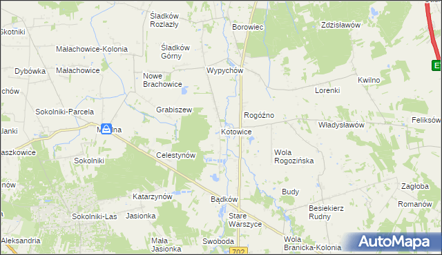 mapa Kotowice gmina Zgierz, Kotowice gmina Zgierz na mapie Targeo