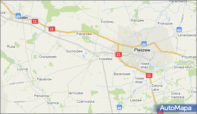 mapa Kowalew gmina Pleszew, Kowalew gmina Pleszew na mapie Targeo