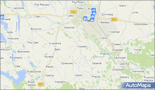 mapa Kowalki gmina Rypin, Kowalki gmina Rypin na mapie Targeo