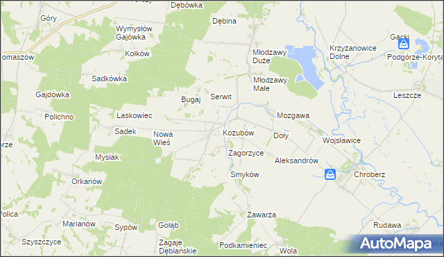 mapa Kozubów gmina Pińczów, Kozubów gmina Pińczów na mapie Targeo