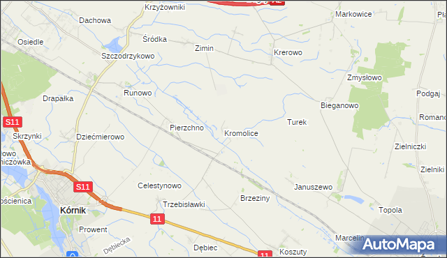mapa Kromolice gmina Kórnik, Kromolice gmina Kórnik na mapie Targeo