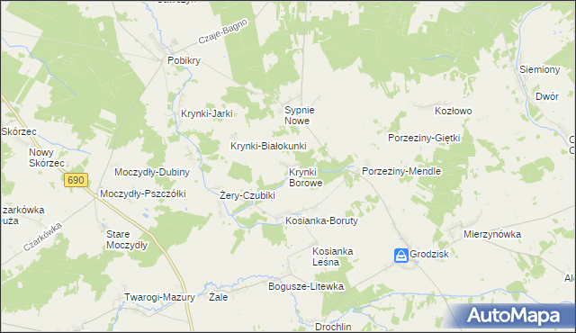 mapa Krynki Borowe, Krynki Borowe na mapie Targeo