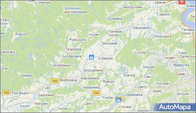 mapa Krzeszów gmina Stryszawa, Krzeszów gmina Stryszawa na mapie Targeo