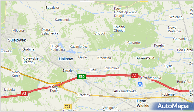mapa Krzewina gmina Halinów, Krzewina gmina Halinów na mapie Targeo