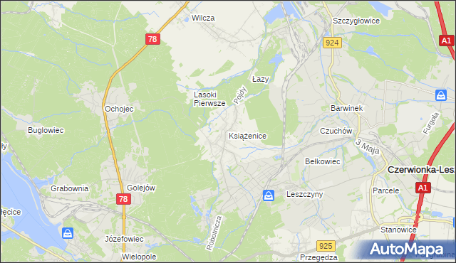 mapa Książenice gmina Czerwionka-Leszczyny, Książenice gmina Czerwionka-Leszczyny na mapie Targeo