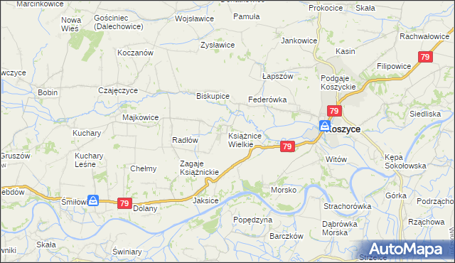 mapa Książnice Wielkie, Książnice Wielkie na mapie Targeo