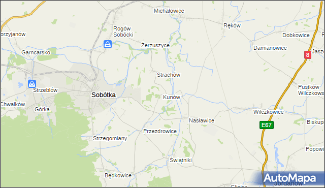 mapa Kunów gmina Sobótka, Kunów gmina Sobótka na mapie Targeo