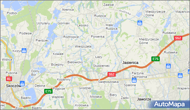 mapa Łazy gmina Jasienica, Łazy gmina Jasienica na mapie Targeo
