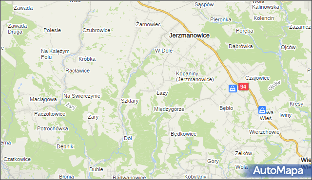 mapa Łazy gmina Jerzmanowice-Przeginia, Łazy gmina Jerzmanowice-Przeginia na mapie Targeo