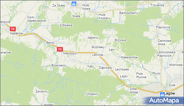 mapa Lechów gmina Bieliny, Lechów gmina Bieliny na mapie Targeo