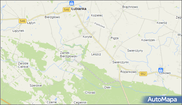 mapa Leszcz gmina Łubianka, Leszcz gmina Łubianka na mapie Targeo