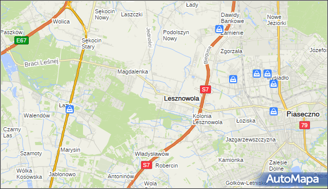 mapa Lesznowola powiat piaseczyński, Lesznowola powiat piaseczyński na mapie Targeo