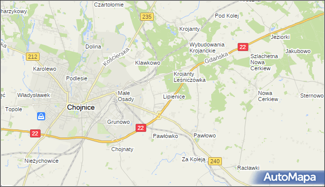 mapa Lipienice gmina Chojnice, Lipienice gmina Chojnice na mapie Targeo