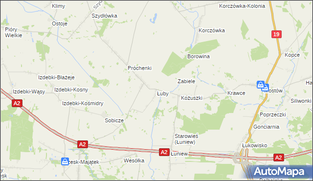 mapa Łuby gmina Międzyrzec Podlaski, Łuby gmina Międzyrzec Podlaski na mapie Targeo