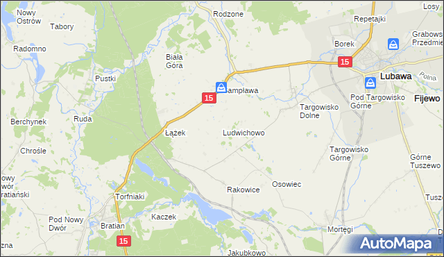 mapa Ludwichowo gmina Lubawa, Ludwichowo gmina Lubawa na mapie Targeo