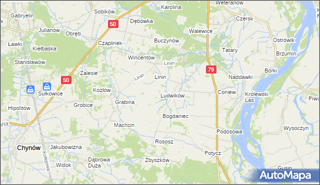 mapa Ludwików gmina Chynów, Ludwików gmina Chynów na mapie Targeo