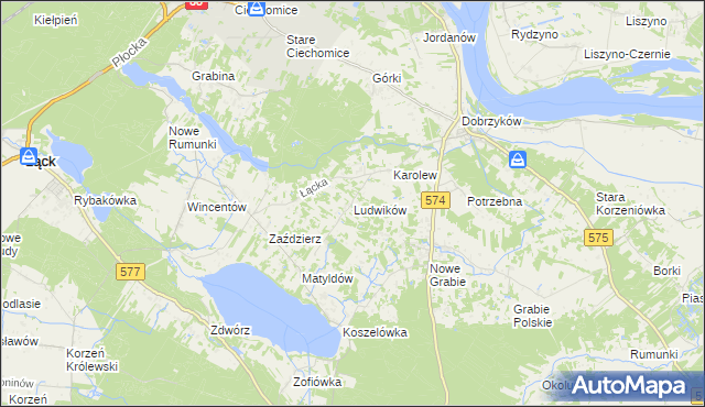 mapa Ludwików gmina Gąbin, Ludwików gmina Gąbin na mapie Targeo