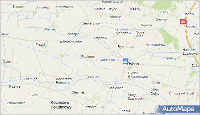 mapa Ludwików gmina Rybno, Ludwików gmina Rybno na mapie Targeo