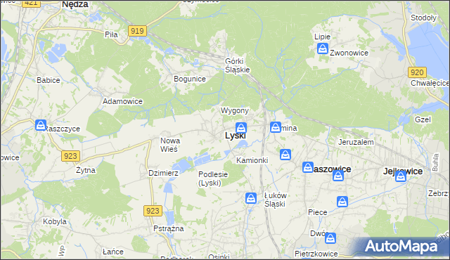 mapa Lyski powiat rybnicki, Lyski powiat rybnicki na mapie Targeo