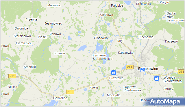 mapa Łyśniewo Sierakowickie, Łyśniewo Sierakowickie na mapie Targeo