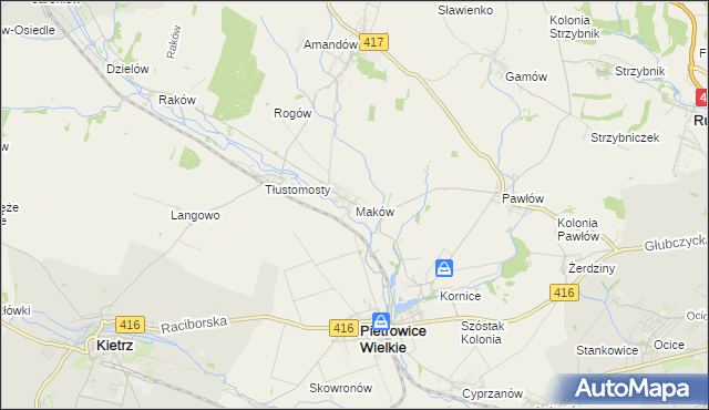 mapa Maków gmina Pietrowice Wielkie, Maków gmina Pietrowice Wielkie na mapie Targeo