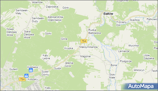 mapa Maksymilianów gmina Bałtów, Maksymilianów gmina Bałtów na mapie Targeo
