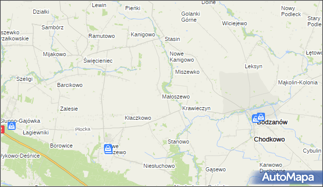 mapa Małoszewo gmina Bodzanów, Małoszewo gmina Bodzanów na mapie Targeo
