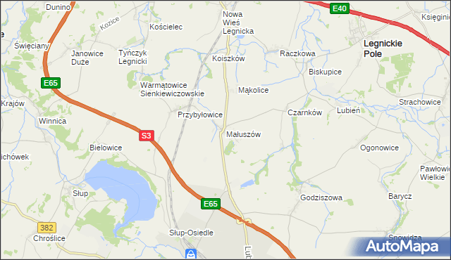 mapa Małuszów gmina Męcinka, Małuszów gmina Męcinka na mapie Targeo