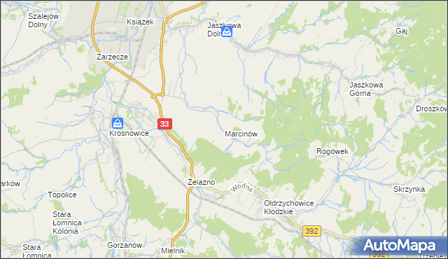 mapa Marcinów gmina Kłodzko, Marcinów gmina Kłodzko na mapie Targeo