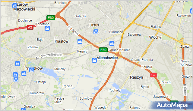 mapa Michałowice powiat pruszkowski, Michałowice powiat pruszkowski na mapie Targeo