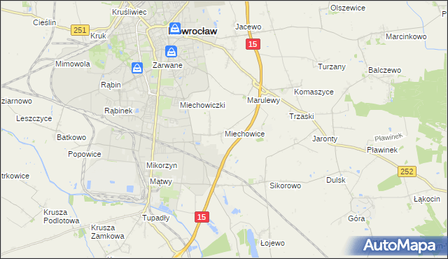 mapa Miechowice gmina Inowrocław, Miechowice gmina Inowrocław na mapie Targeo