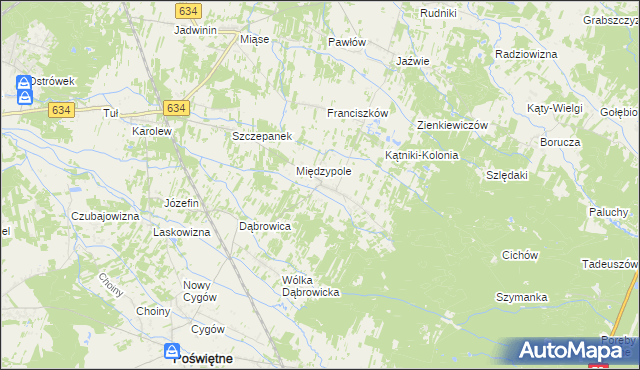 mapa Międzyleś gmina Poświętne, Międzyleś gmina Poświętne na mapie Targeo