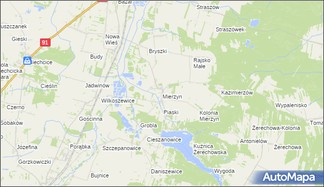 mapa Mierzyn gmina Rozprza, Mierzyn gmina Rozprza na mapie Targeo