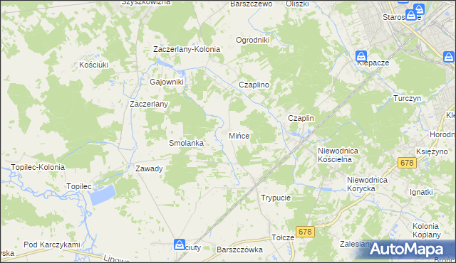 mapa Mińce, Mińce na mapie Targeo