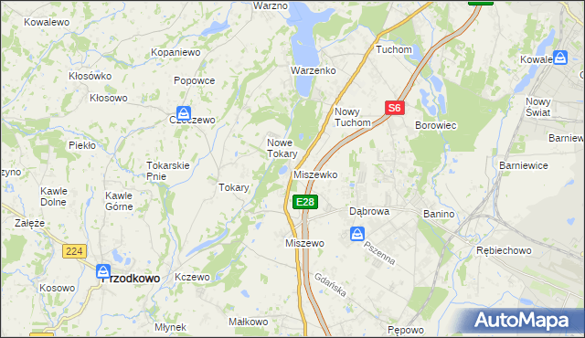 mapa Miszewko gmina Żukowo, Miszewko gmina Żukowo na mapie Targeo