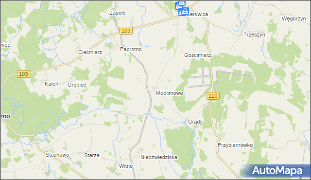 mapa Modlimowo gmina Karnice, Modlimowo gmina Karnice na mapie Targeo