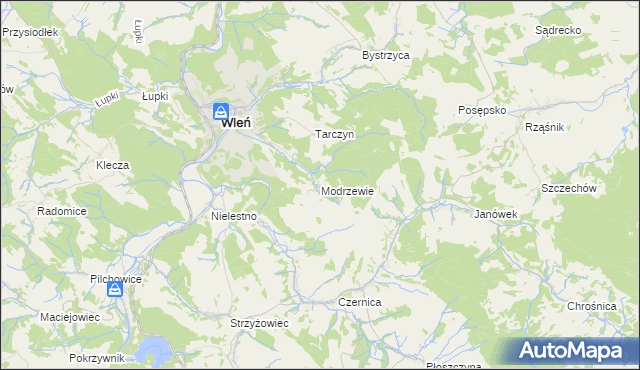 mapa Modrzewie gmina Wleń, Modrzewie gmina Wleń na mapie Targeo