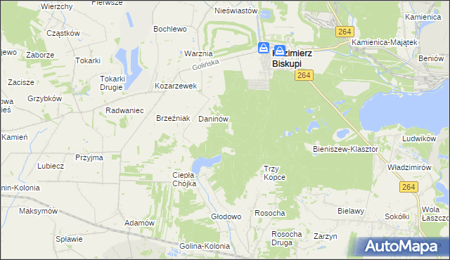 mapa Mokra gmina Kazimierz Biskupi, Mokra gmina Kazimierz Biskupi na mapie Targeo